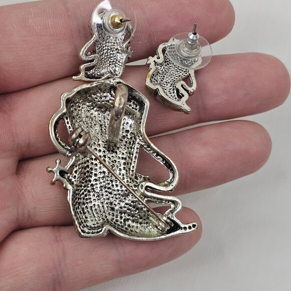 Silver Tone Western Cowgirl Cowboy Boot Brooch Earrings Set Spur Rope Boots Pin - Picture 6 of 9